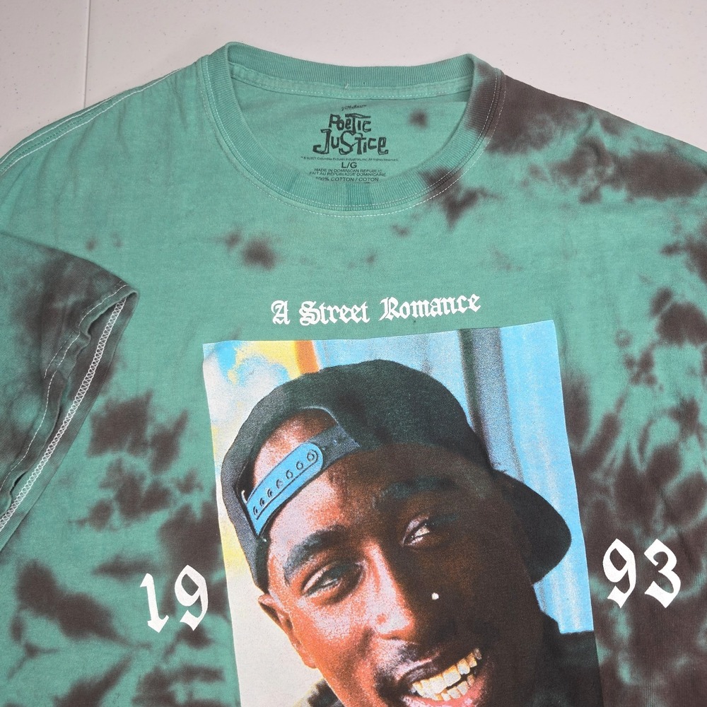 POETIC JUSTICE TUPAC Green Black Tie-dye Large Short Sleeve‎ T-shirt -1994